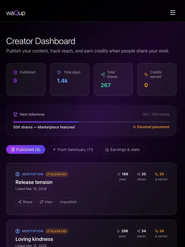 waQup — creator dashboard